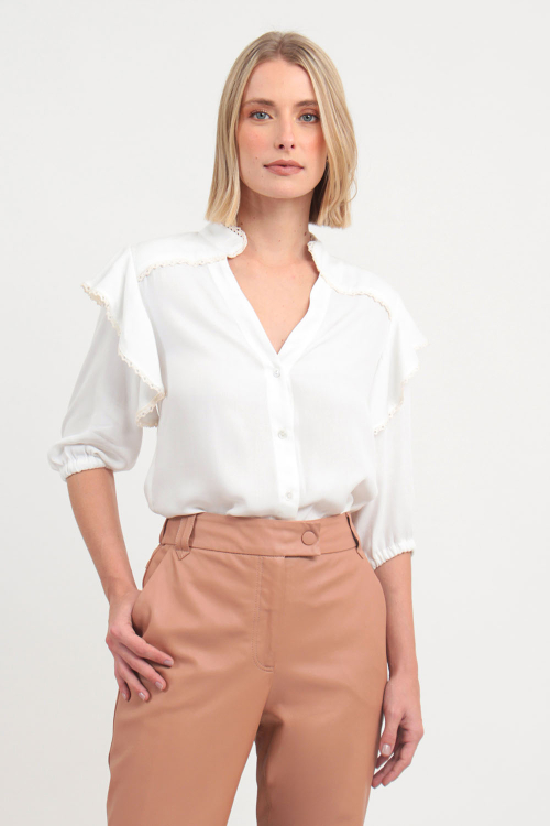 Camisa Crepe Modal Babados V22
