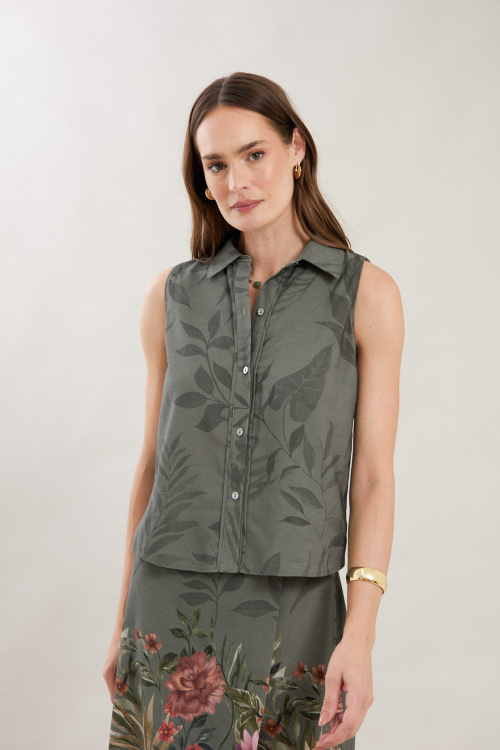 CAMISA LINHO BLEND FLORAL MILITAR I25