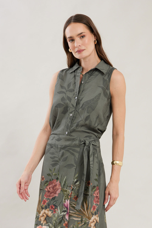 CAMISA LINHO BLEND FLORAL MILITAR I25