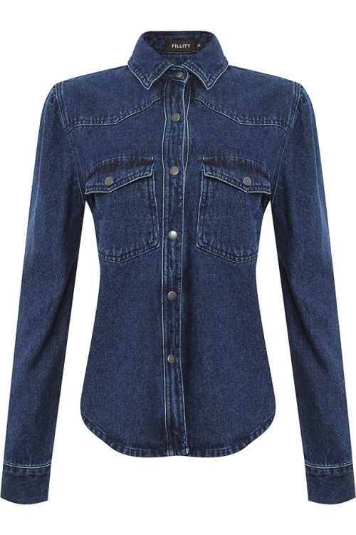 Camisa Jeans Manga Puff I23