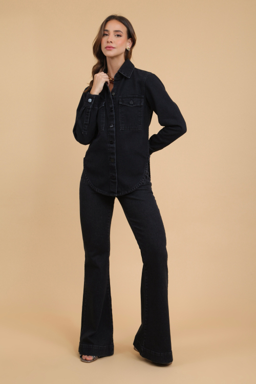 Camisa Jeans Black Longa I23
