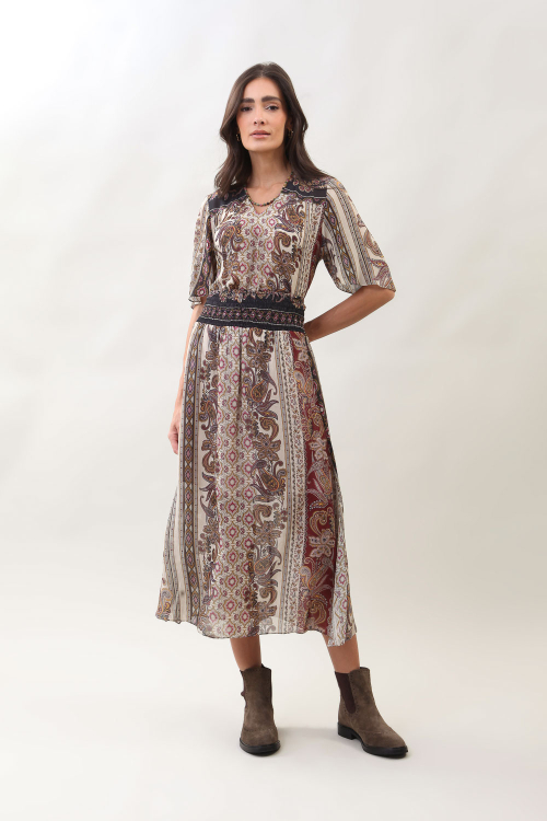 BLUSA TILLY AMARRACAO MANGA CURTA LISTRAS BOHO I25