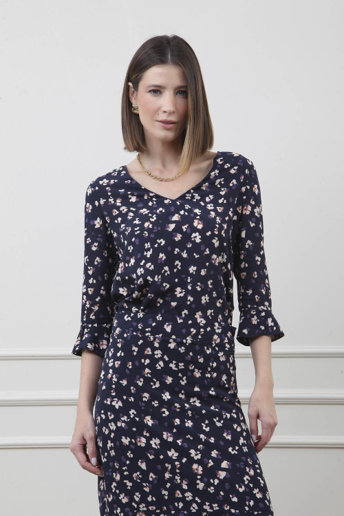BLUSA TEC ICE MANGA BOTOES FLORAL PRINT I24