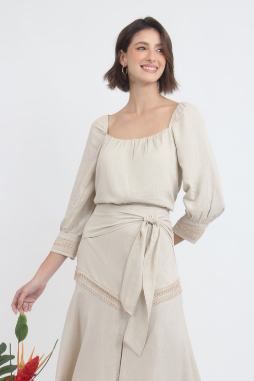 Blusa Linho Viena Detalhe Renda V22