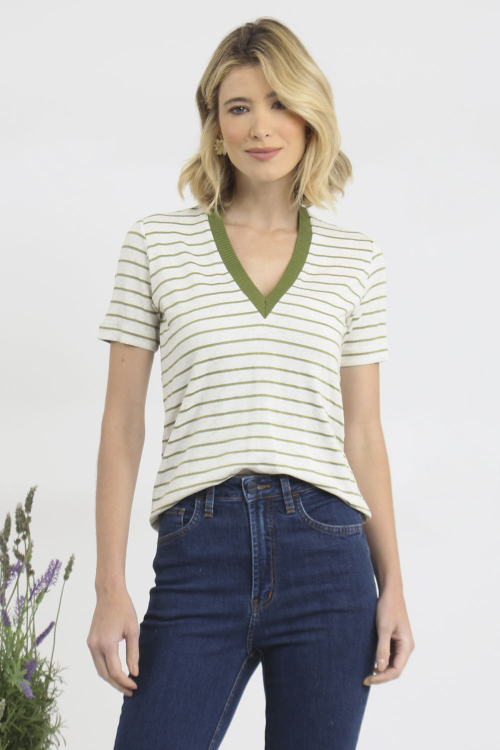 Blusa Gola Tricot Listras Decote V I22