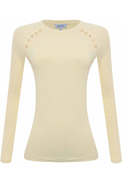 Blusa Manga Longa Malha Canelada Botões V24