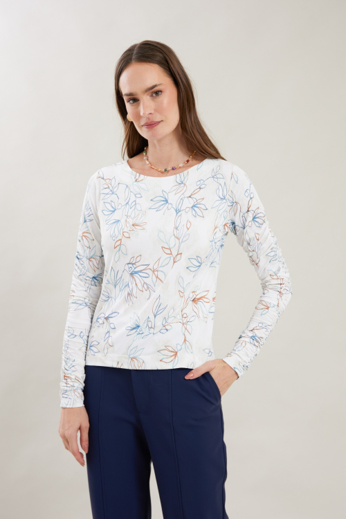 BLUSA JOY FRANZIDO MANGA FOLHAS TEXTURA I25