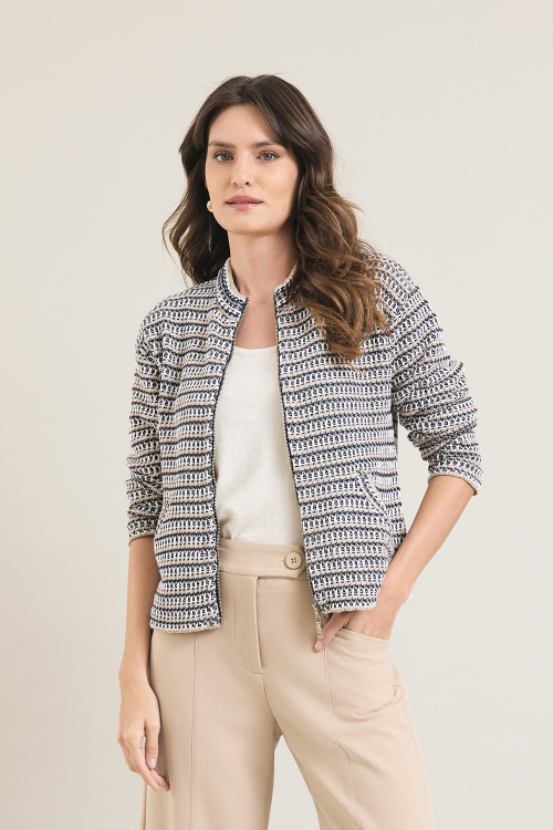 JAQUETA TRICOT TWEED COM ZIPER E BOLSOS V26
