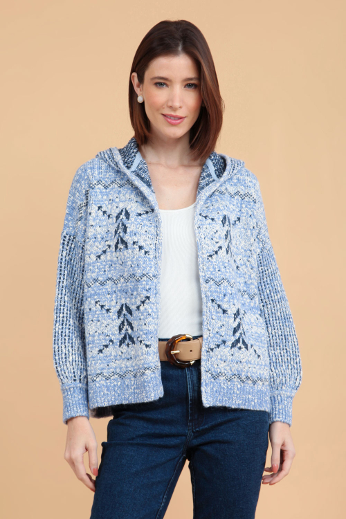 Casaco Tricot Jacquard Capuz I23