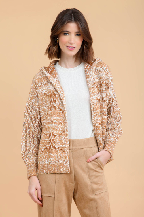 Casaco Tricot Jacquard Capuz I23