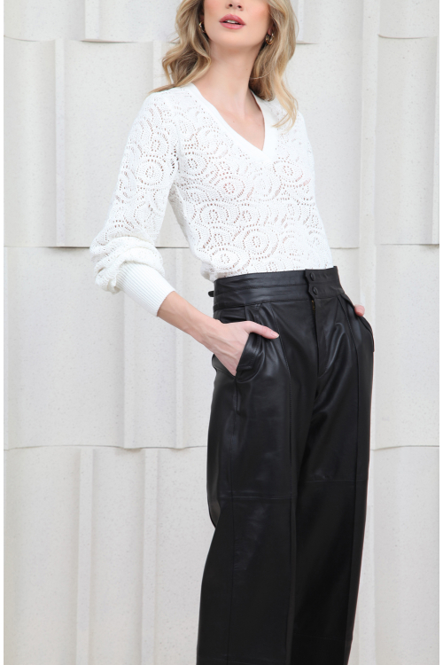 Blusa Tricot Rendada Decote V V24