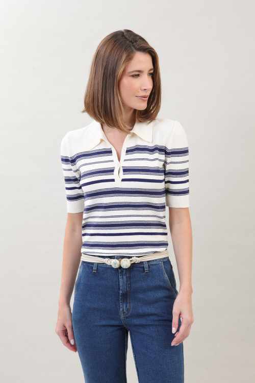 BLUSA TRICOT POLO LISTRADA I25