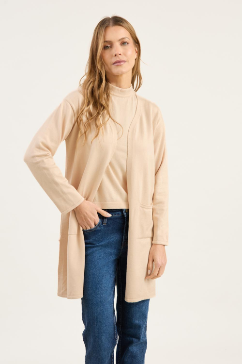 CARDIGAN TRICOT LONGO COM BOLSOS V26