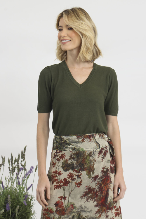 Blusa Tricot Decote V Manga Puff I22