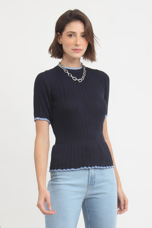 Blusa Tricot Acinturada Bicolor V22