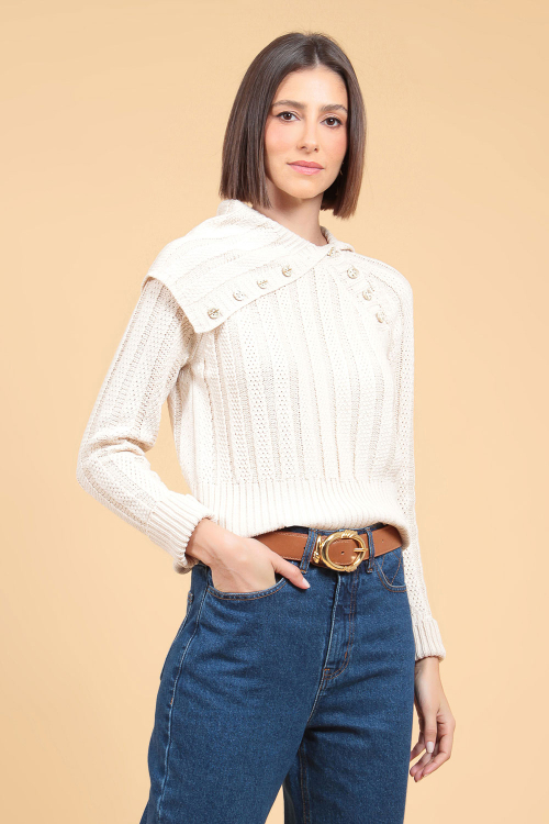 Blusa Tricot Gola Botões I23