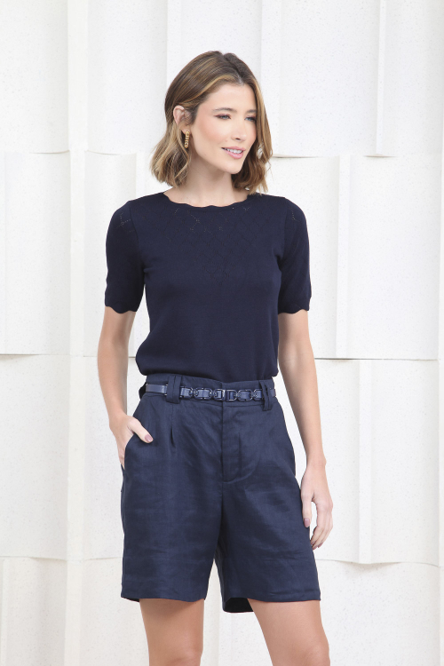 BLUSA TRICOT DETALHE V RENDADO V24