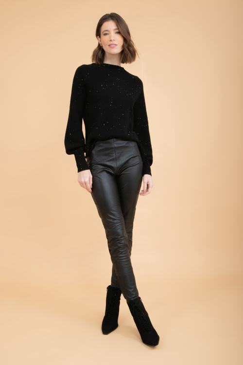 CALCA SKINNY COURO COM MALHA