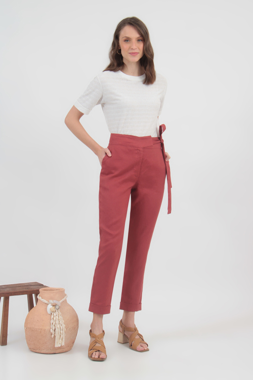 Calça Puro Linho Amarração Cós V22