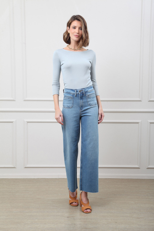 CALCA JEANS WIDE LEG BOLSOS V25