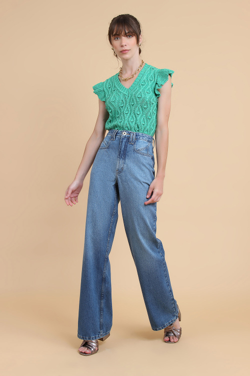 Calça Jeans Wide Leg Recortes I23