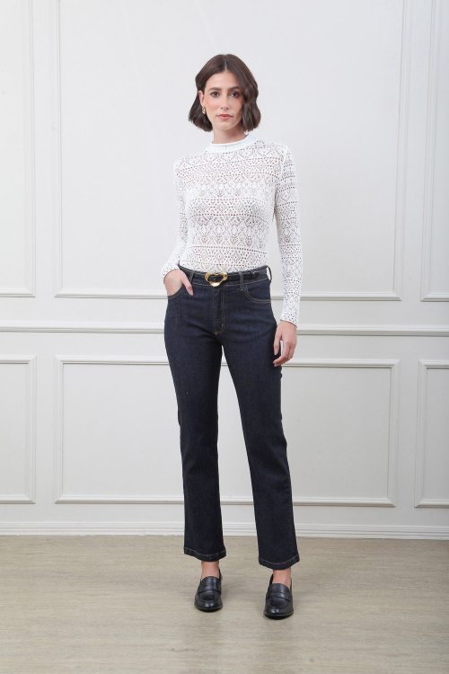 CALCA JEANS RETA DETALHE OURO I24