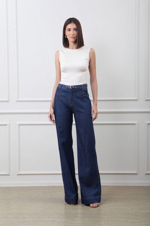 CALÇA JEANS PANTALONA CINTO NERVURA V25