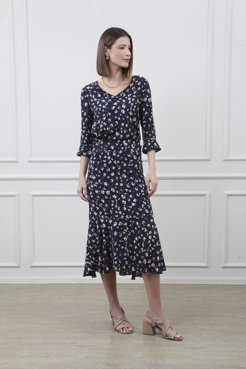 SAIA MIDI TEC ICE RECORTE E FENDA FLORAL PRINT I24