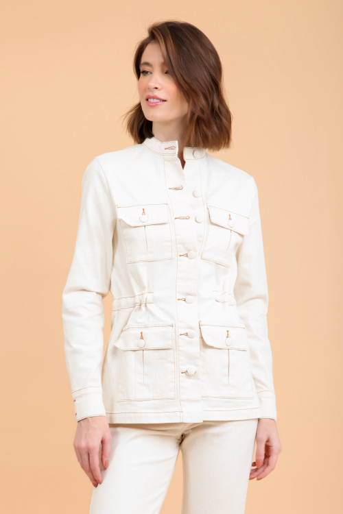 Parka White Denim Pesponto I23