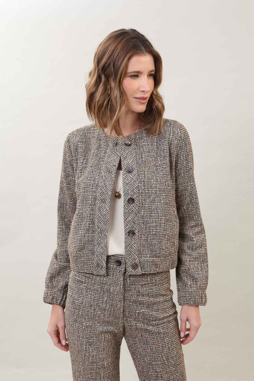 CASACO MALHA TWEED COLORS BOTOES I25