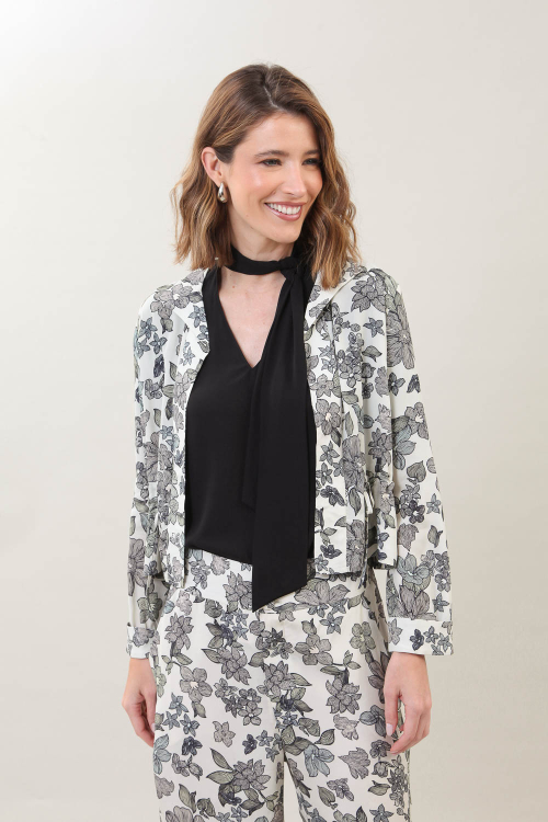 PARKA CURTA SEDA BLEND FLORES NANQUIM I25