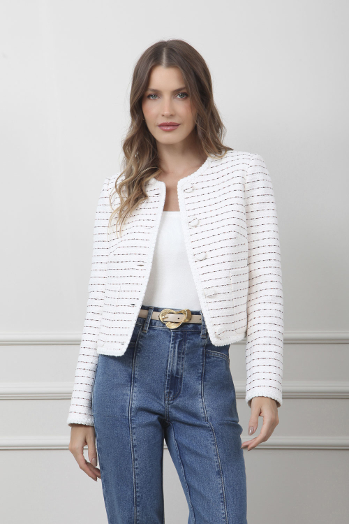 CASACO TWEED LISTRADO BORDADO I24