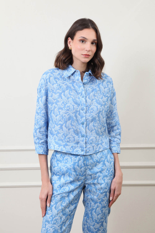 JAQUETA CAMISA PURO LINHO ARABESCO BLU V25