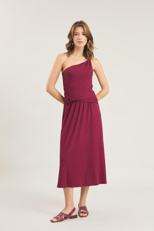VESTIDO MALHA CANELADA POWER UM OMBRO SO V26
