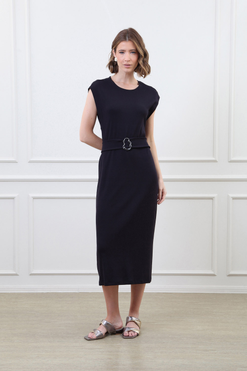 VESTIDO MALHA CANELADA POWER COM FAIXA E FIVELA V25
