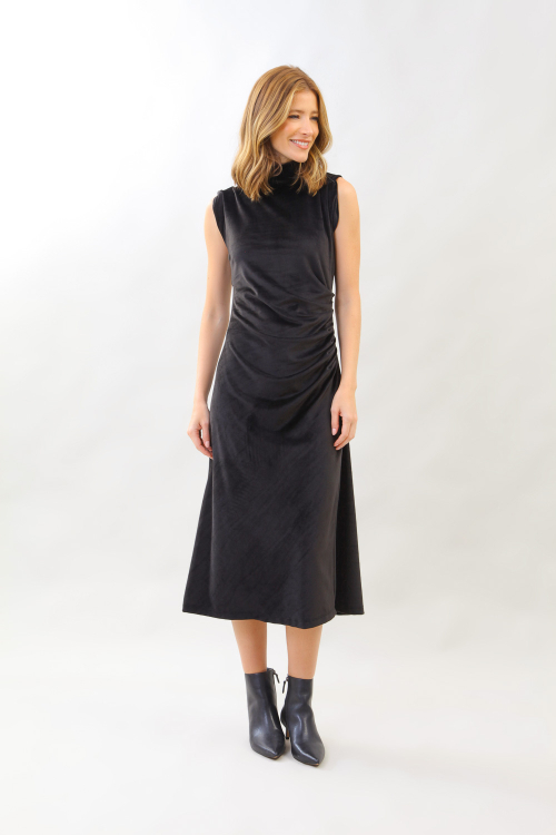 VESTIDO VELUDO DE MALHA GOLA FRANZIDO I25