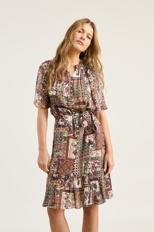 VESTIDO TILLY CURTO BOTOES BOHEMI PATCH V26
