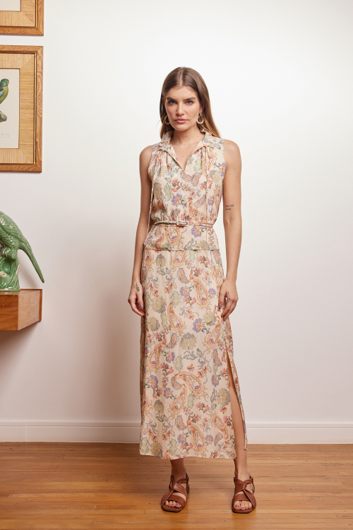 VESTIDO TEC ICE PEPLUM PAISLEY AQUARELADO