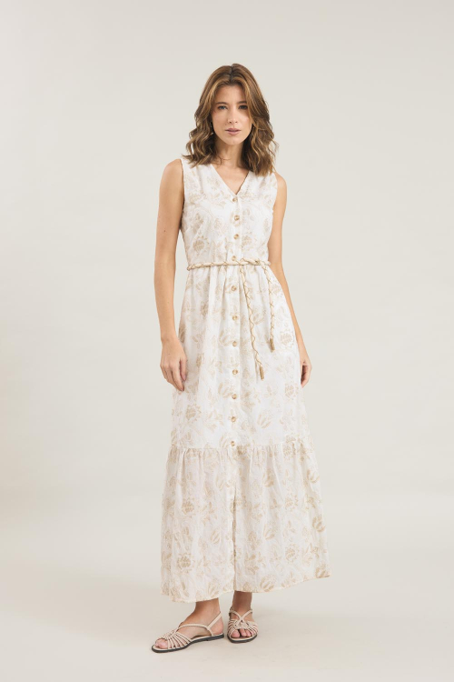 VESTIDO LONGO ALGODAO BORDADO CORDAO TRANCADO V26