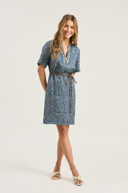 VESTIDO TUNICA PURO LINHO MINI PAISLEY V26