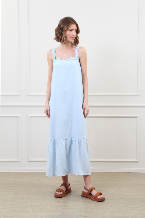 VESTIDO PURO LINHO BORDADO V25