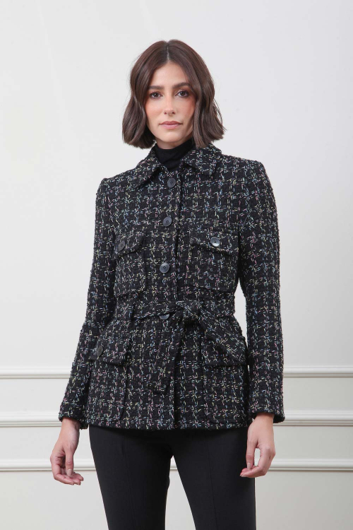 CASACO TWEED COLORS BOLSOS E FAIXA I24