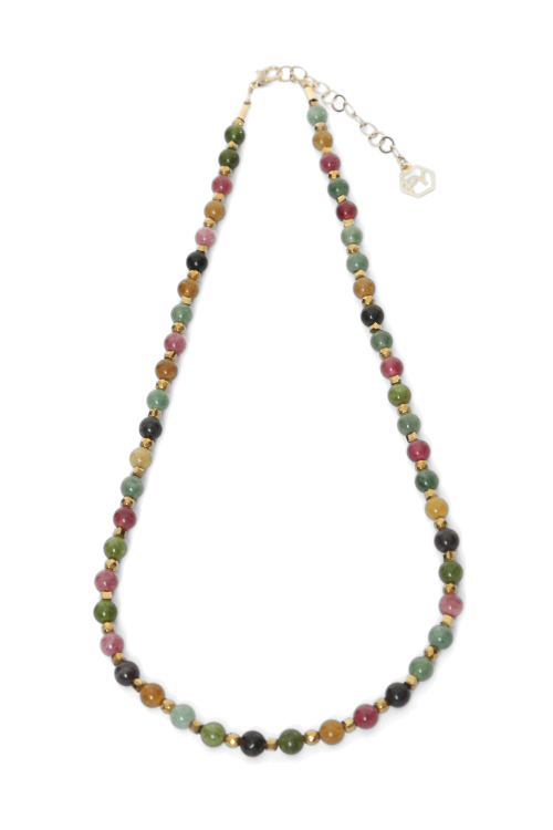COLAR LONGO PEDRA NATURAL QUARTZO RUBILITA E JADE I25
